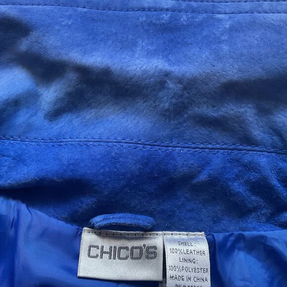 Chicos Blazer Jacket Womens Medium Blue Leather Suede Long Sleeve Collared - Picture 6 of 6